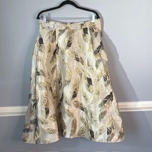 Chicwish Gold Leaf Jacquard Midi Full Skirt Metallic Botanical XL Feminine Flirt
